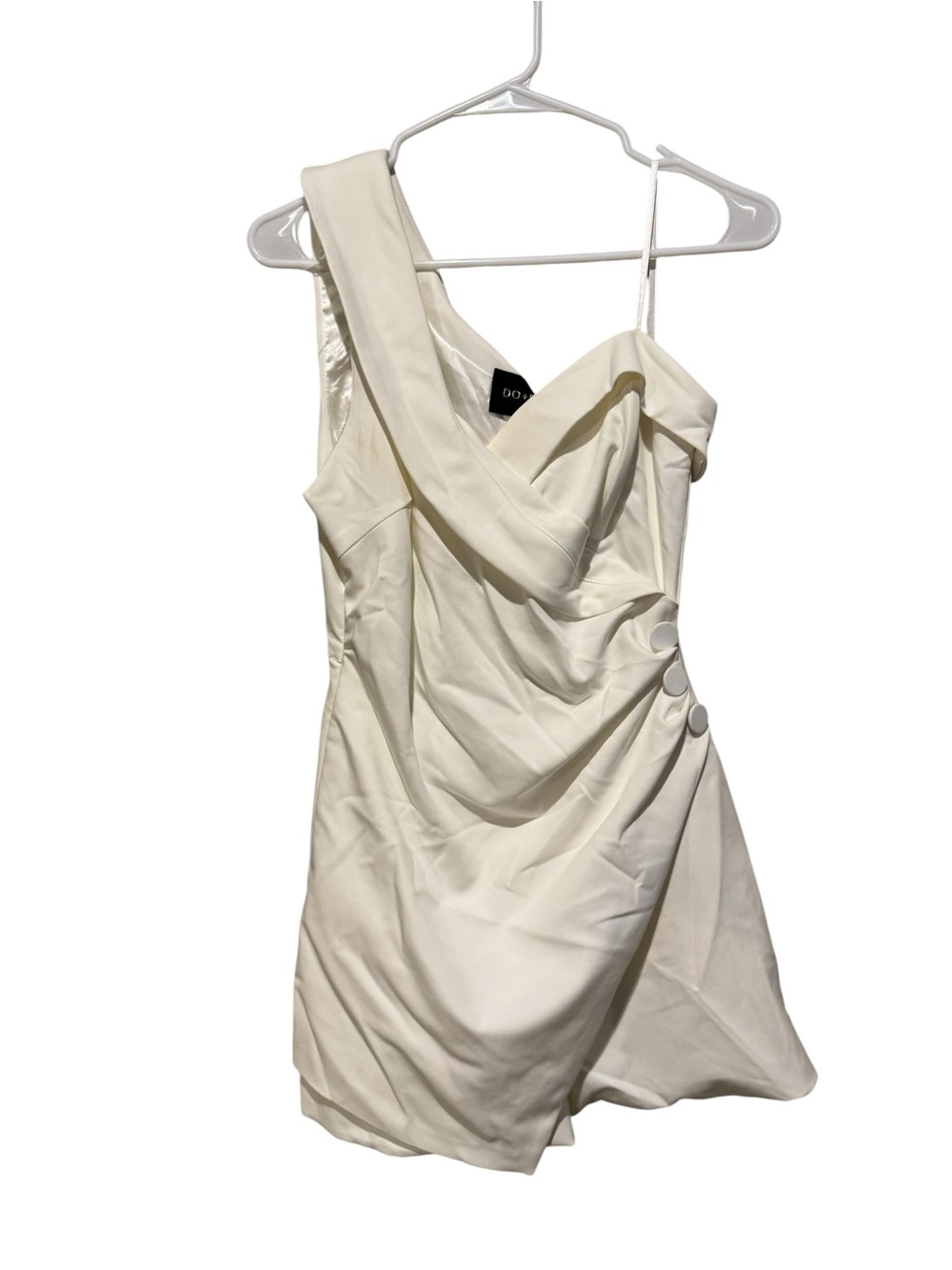 DO+BE One-Shoulder Cream Mini Dress with Draped Front